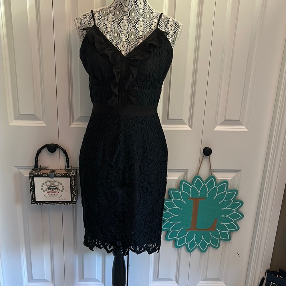 Adelyn Rae Black Sheath Mini Dress Spaghetti Strap